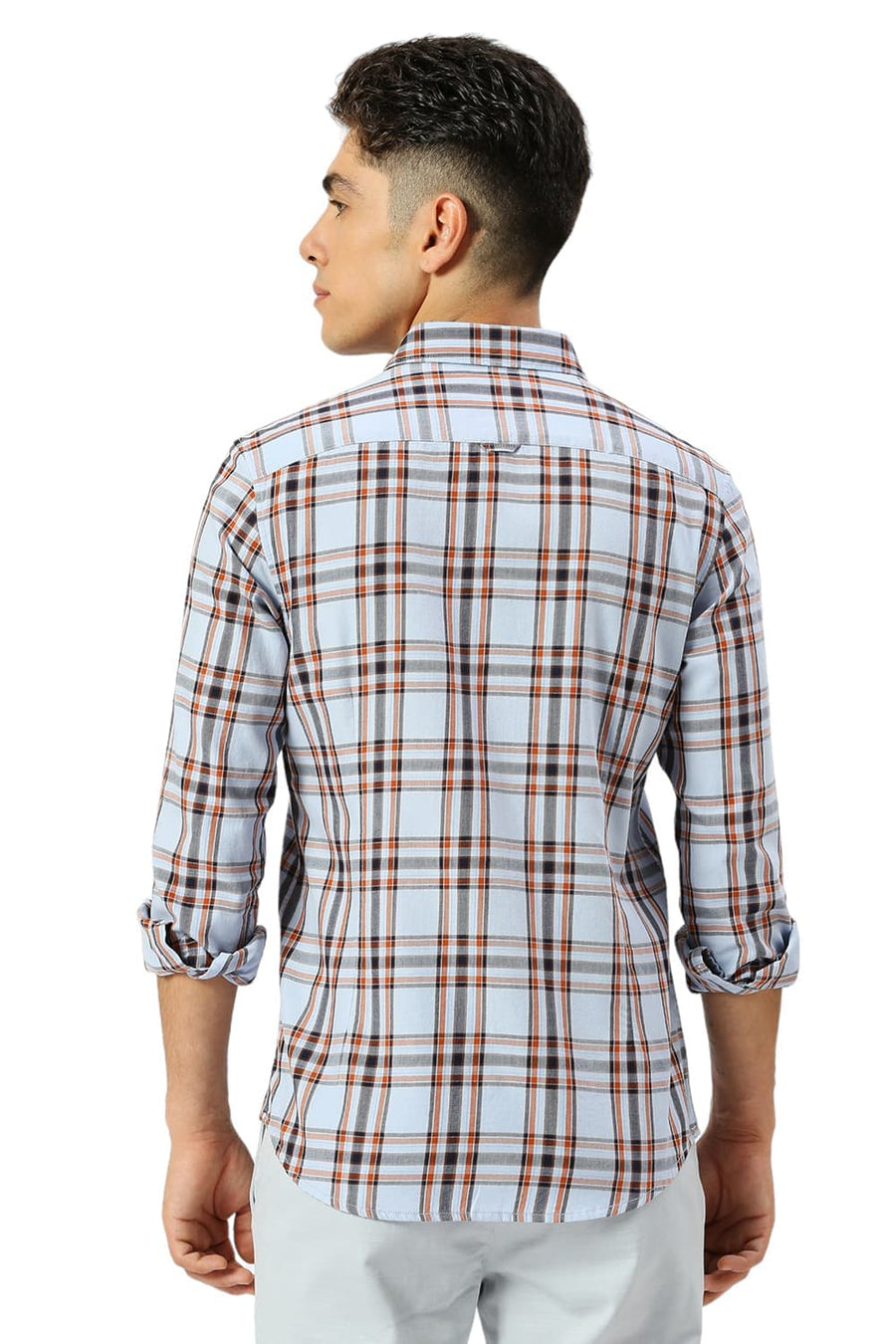 BASICS SLIM FIT BRUNNERA BLUE COTTON TWILL CHECKS SHIRT