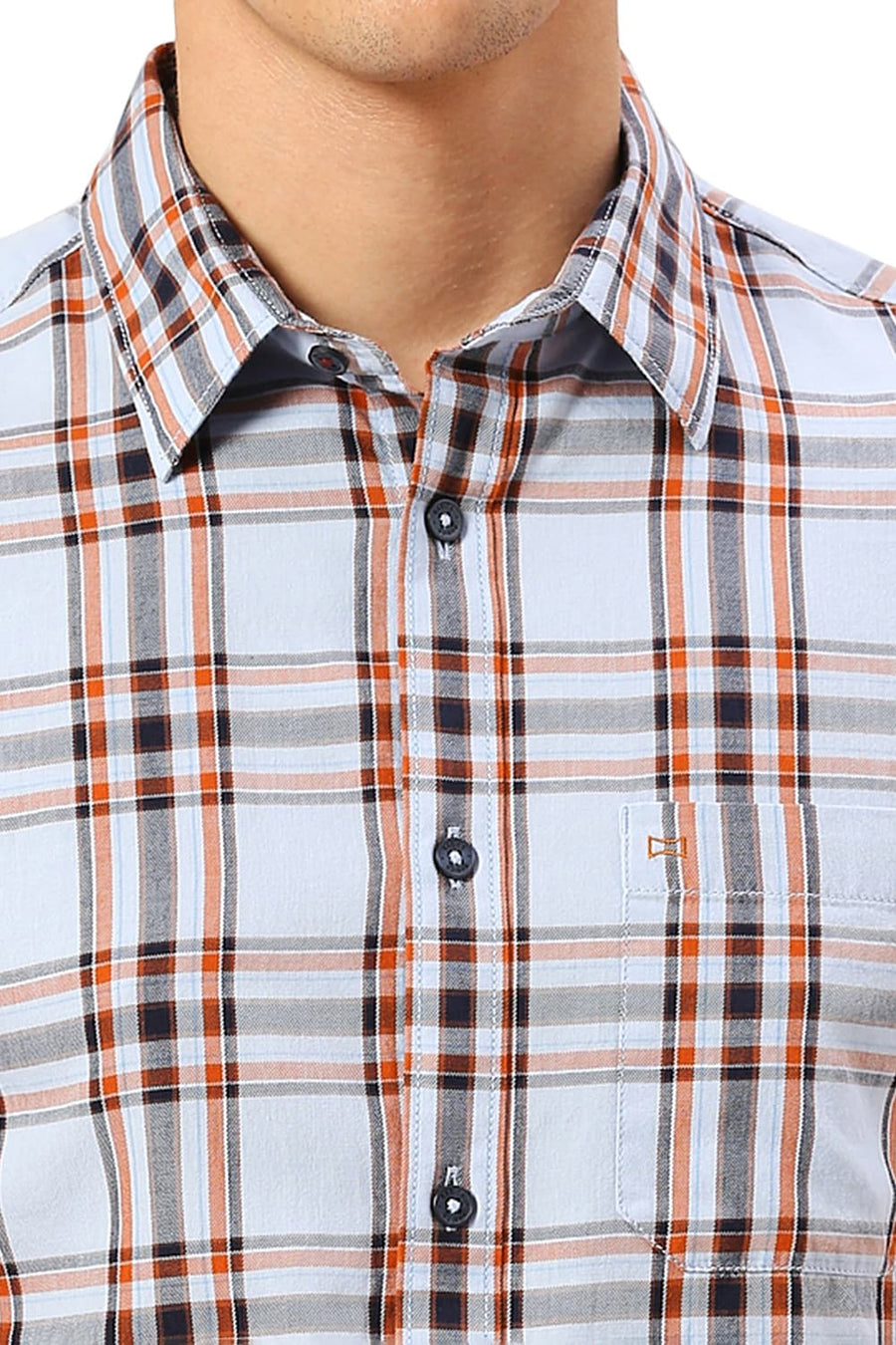 BASICS SLIM FIT BRUNNERA BLUE COTTON TWILL CHECKS HALFSLEEVES SHIRT