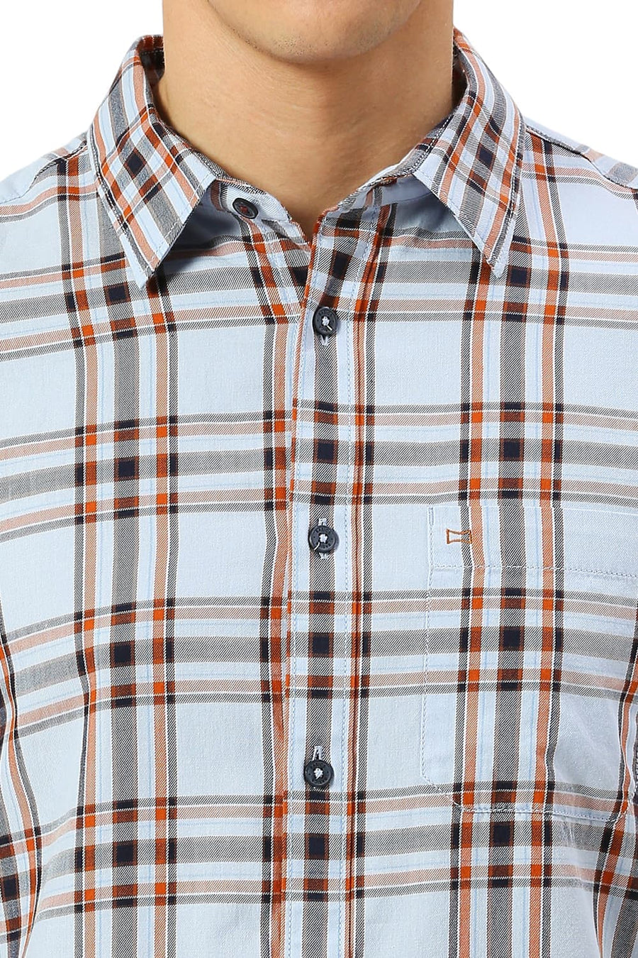 BASICS SLIM FIT BRUNNERA BLUE COTTON TWILL CHECKS SHIRT