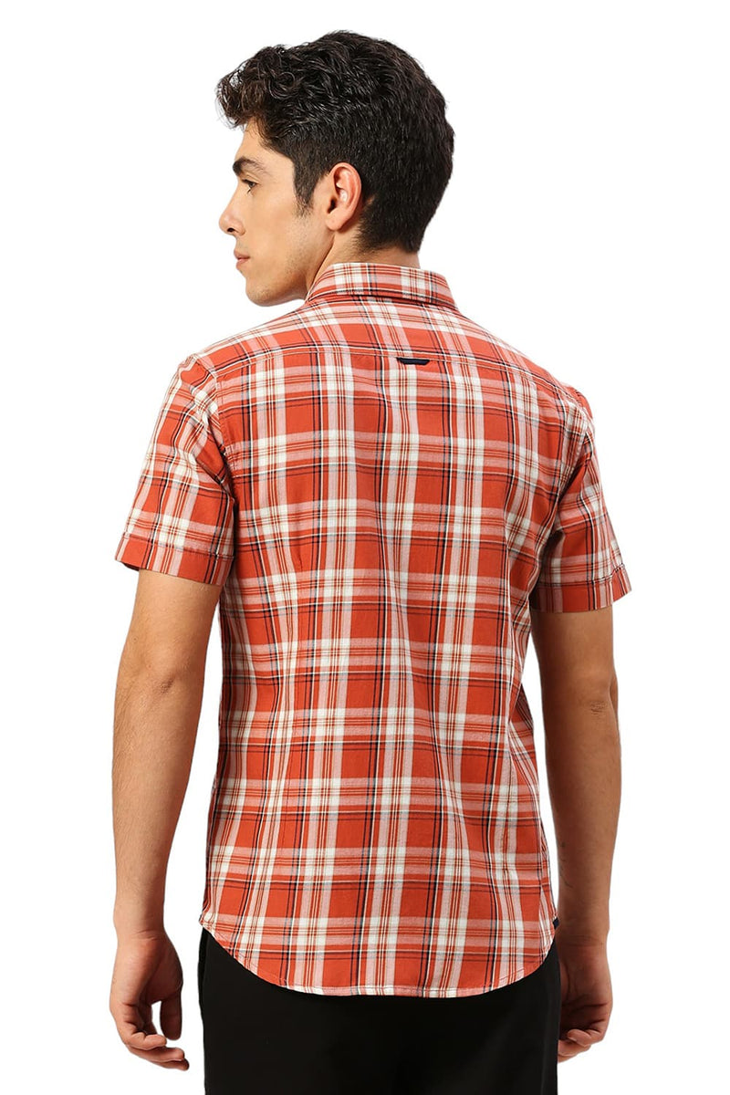 SLIM FIT COTTON TWILL CHECKS HALFSLEEVES SHIRT