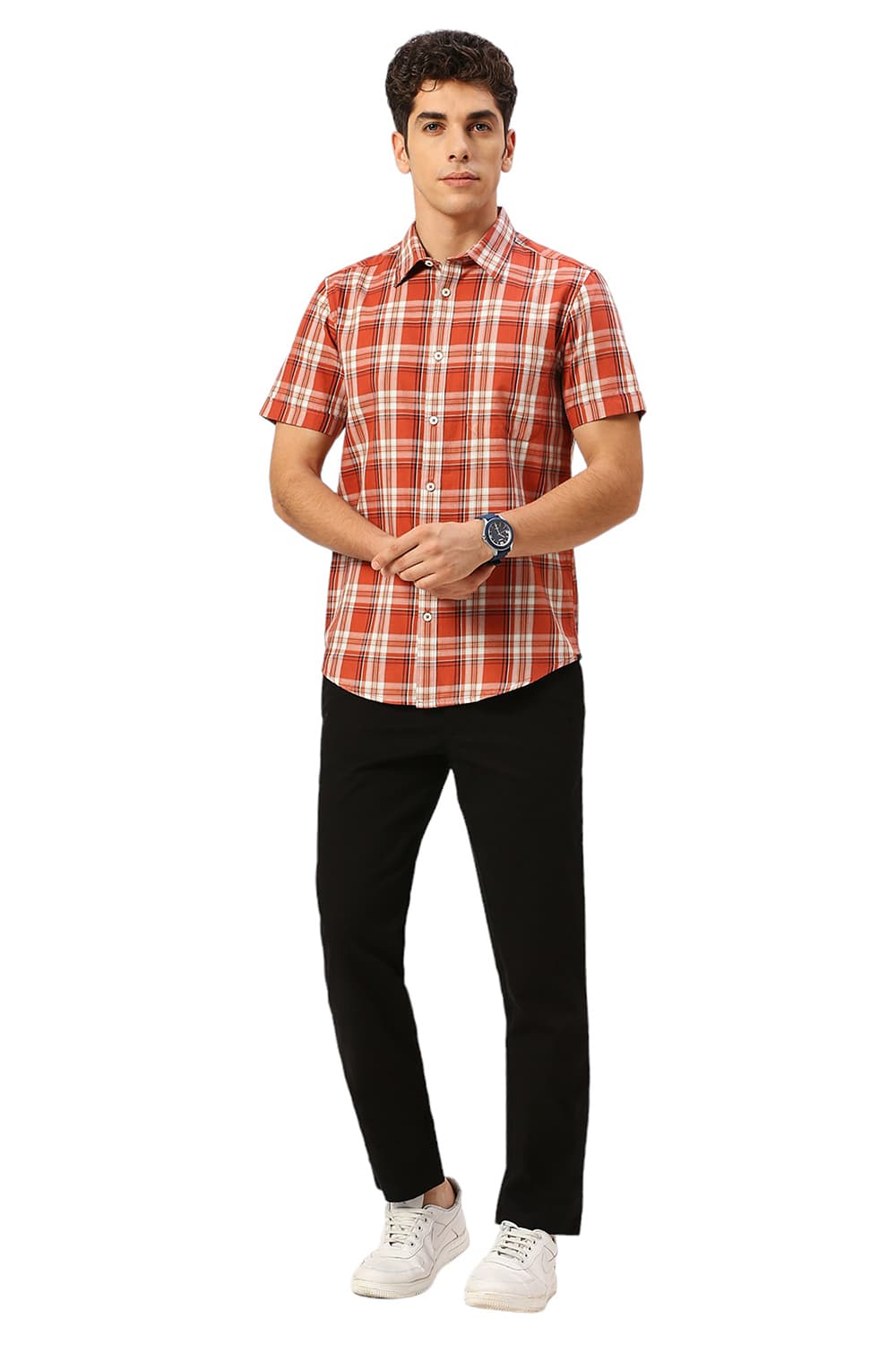 SLIM FIT COTTON TWILL CHECKS HALFSLEEVES SHIRT