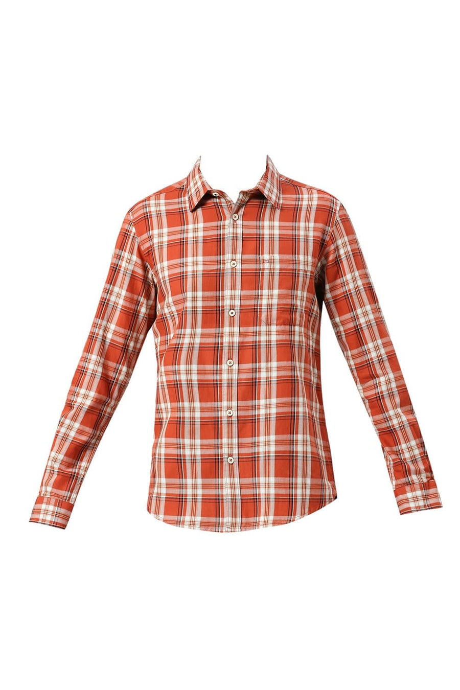 BASICS SLIM FIT BAKED BRICK COTTON TWILL CHECKS SHIRT