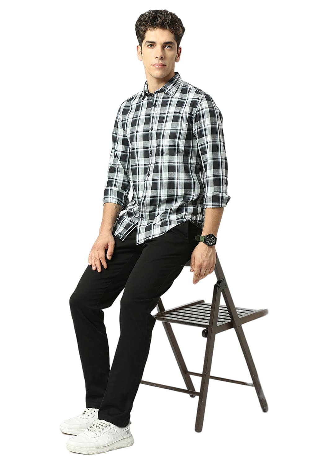 SLIM FIT COTTON TWILL CHECKS SHIRT