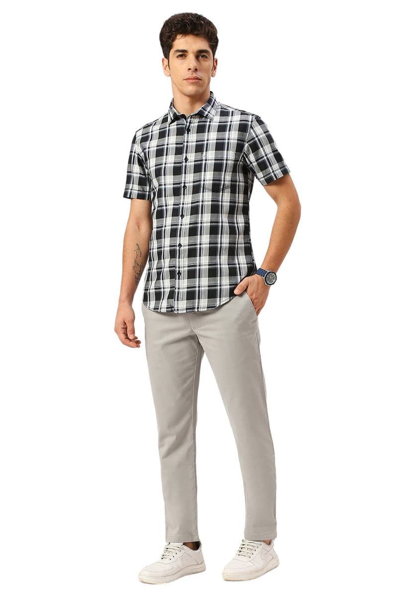 SLIM FIT COTTON TWILL CHECKS HALFSLEEVES SHIRT