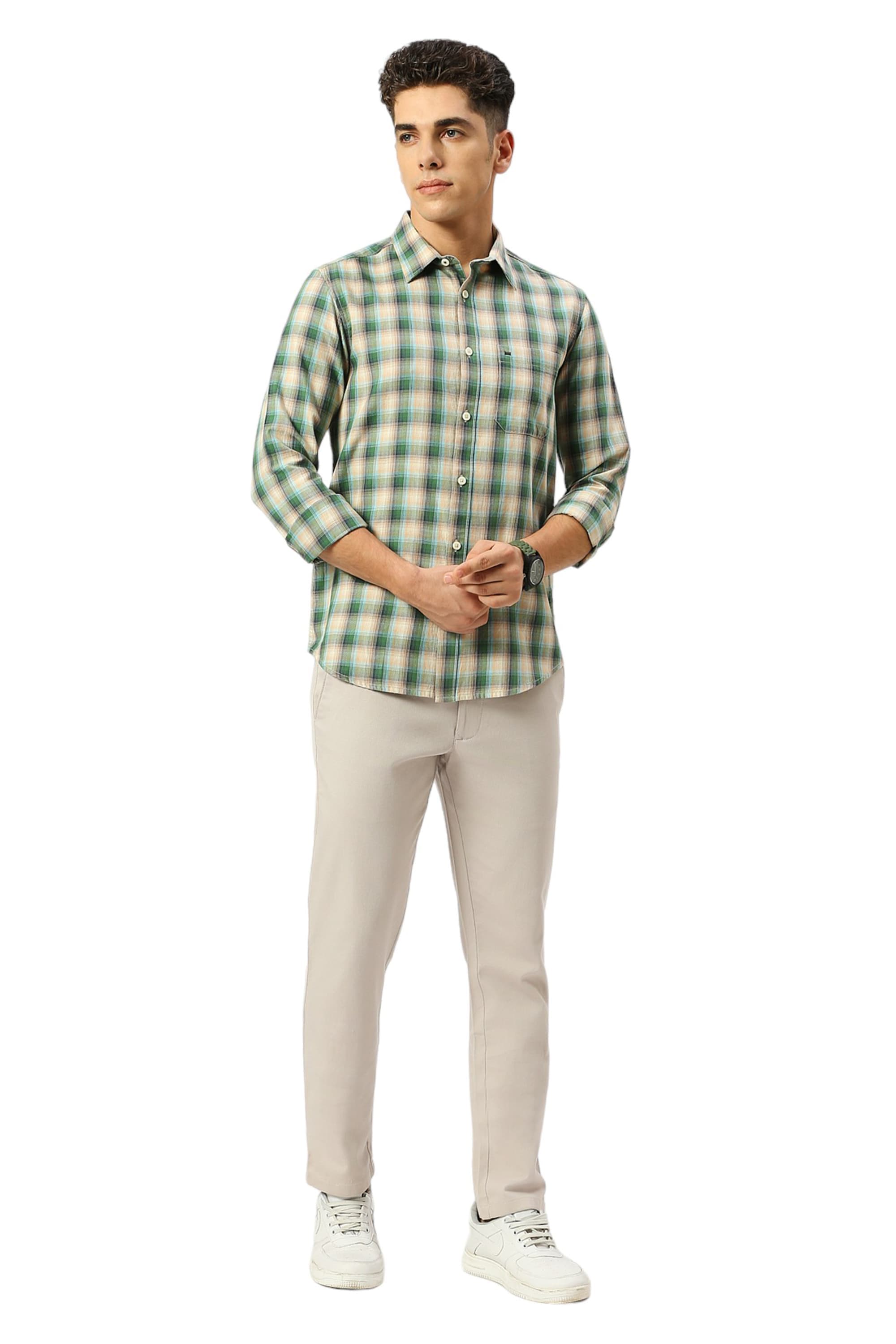 SLIM FIT COTTON TWILL CHECKS SHIRT