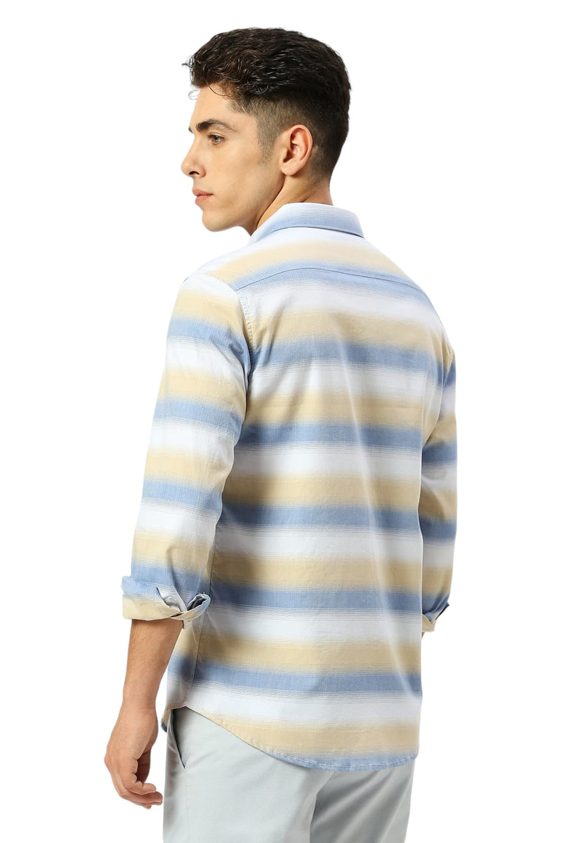 SLIM FIT COTTON WEFT HERRINGBONE STRIPE SHIRT