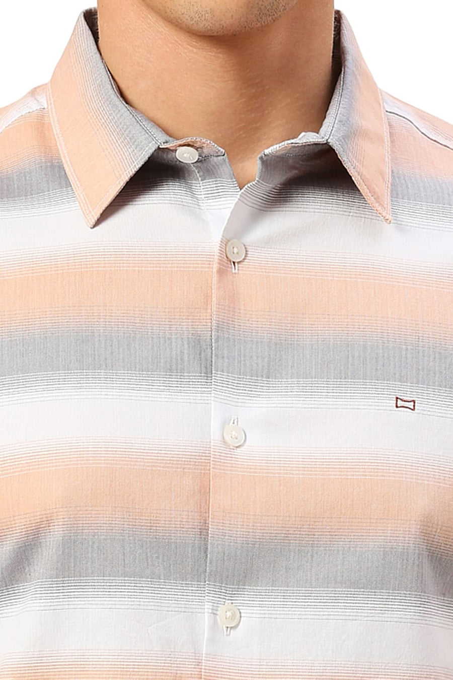 BASICS SLIM FIT FROST GREY COTTON WEFT HERRINGBONE STRIPE HALFSLEEVES SHIRT