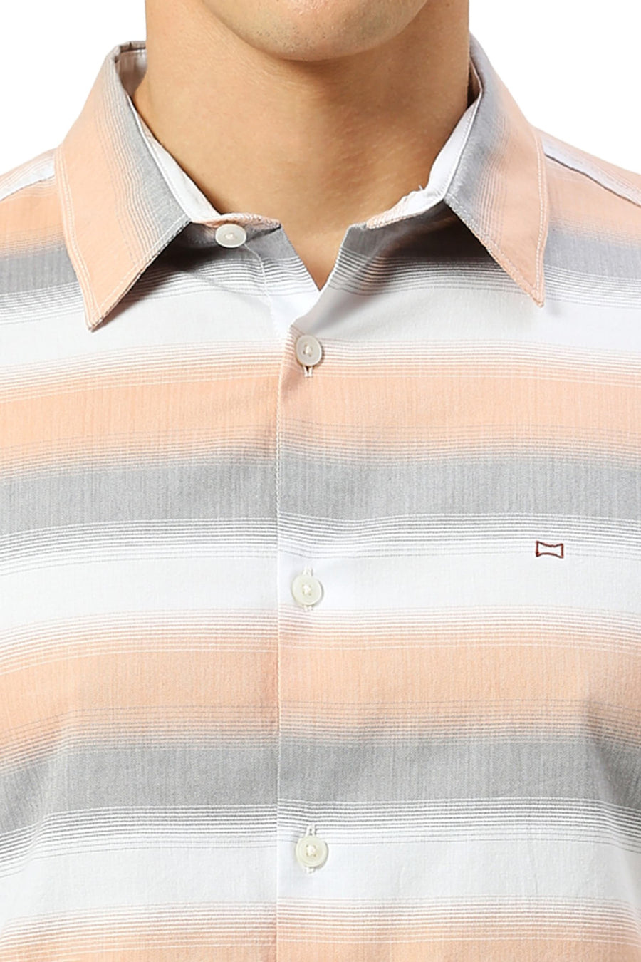 BASICS SLIM FIT FROST GREY COTTON WEFT HERRINGBONE STRIPE SHIRT