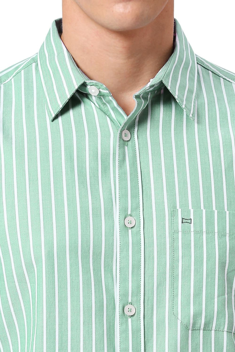 SLIM FIT COTTON HERRINGBONE STRIPE SHIRT