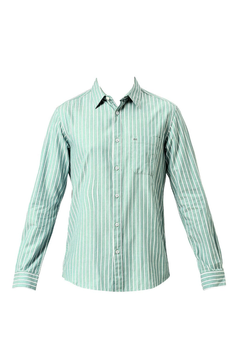 SLIM FIT COTTON HERRINGBONE STRIPE SHIRT