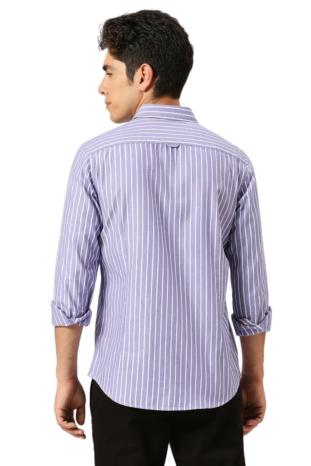 SLIM FIT COTTON HERRINGBONE STRIPE SHIRT
