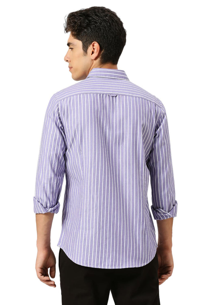 SLIM FIT COTTON HERRINGBONE STRIPE SHIRT