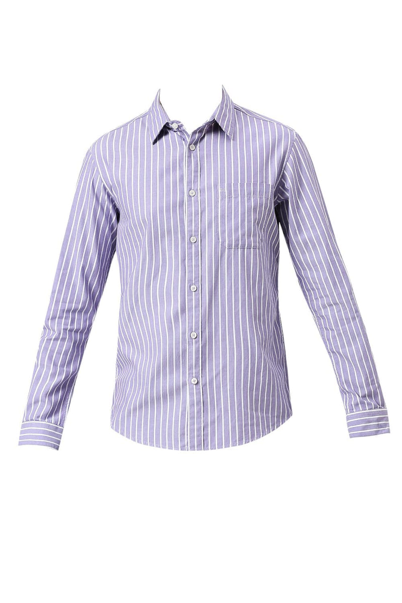 SLIM FIT COTTON HERRINGBONE STRIPE SHIRT