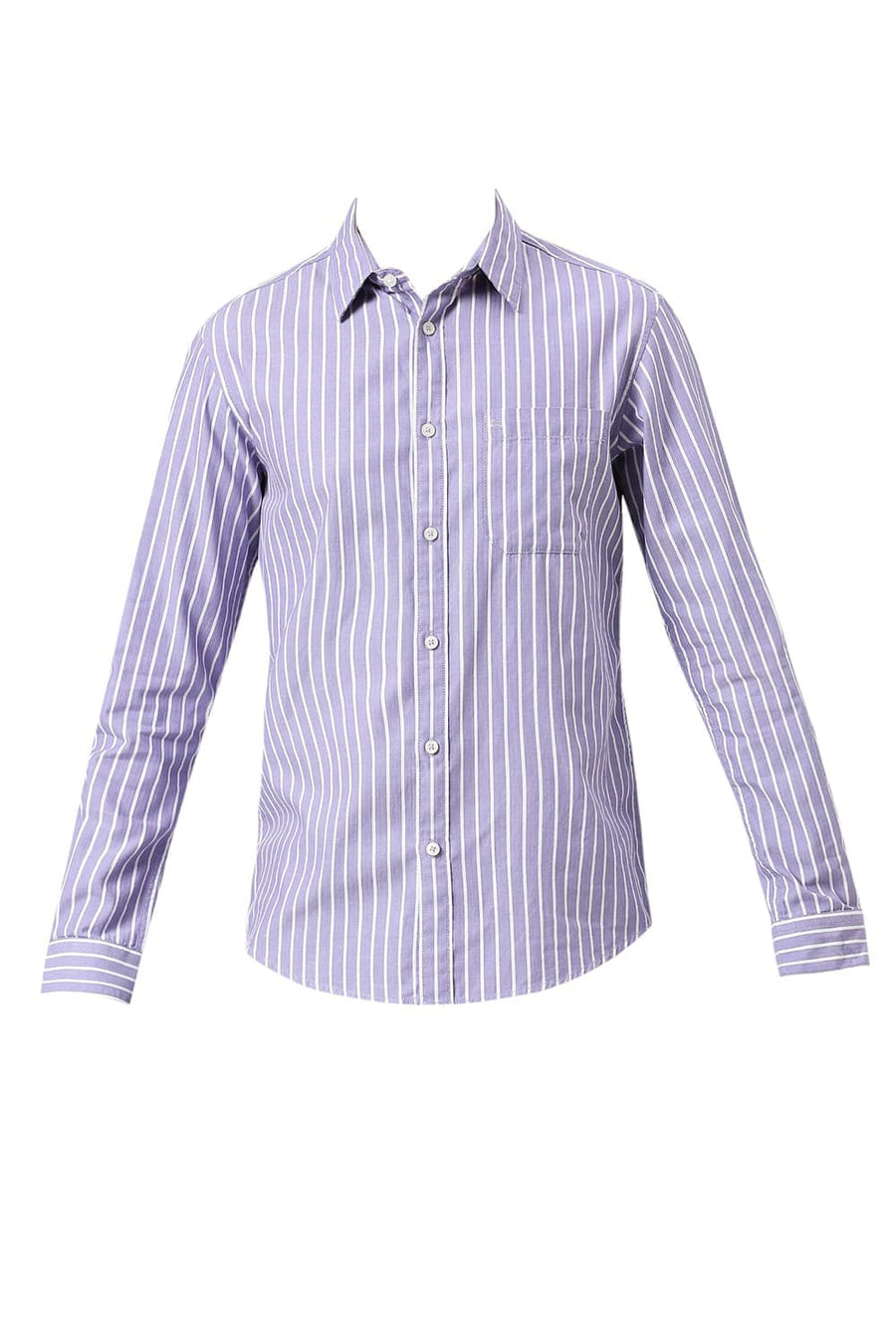BASICS SLIM FIT DUSK PURPLE COTTON HERRINGBONE STRIPE SHIRT