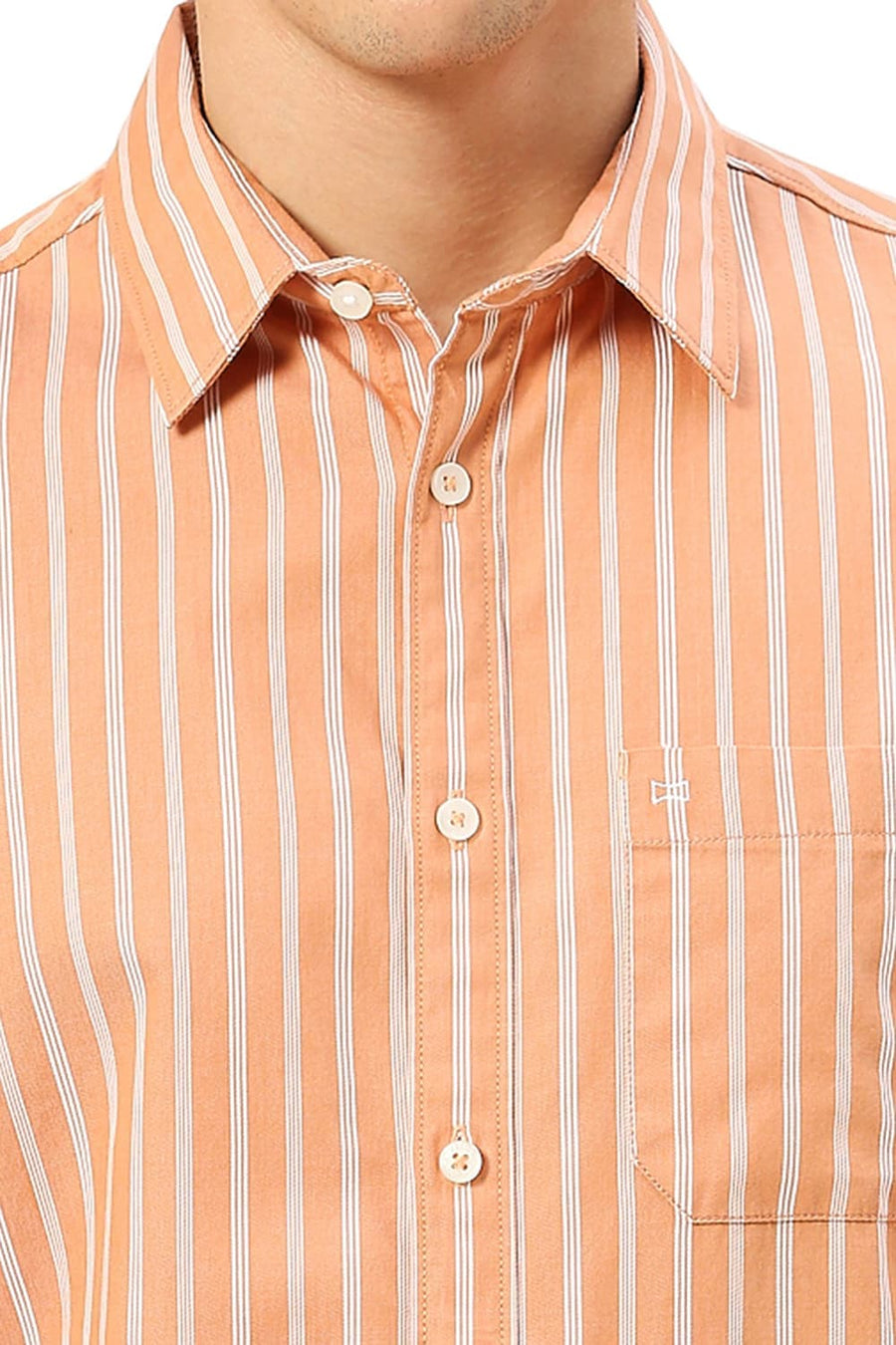 BASICS SLIM FIT SANDSTONE ORANGE COTTON TWILL STRIPE SHIRT