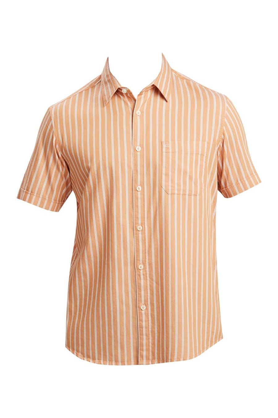 BASICS SLIM FIT SANDSTONE ORANGE COTTON TWILL STRIPE HALFSLEEVES SHIRT