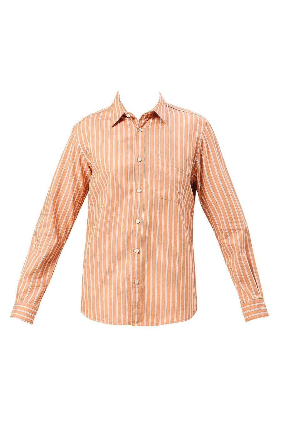 BASICS SLIM FIT SANDSTONE ORANGE COTTON TWILL STRIPE SHIRT