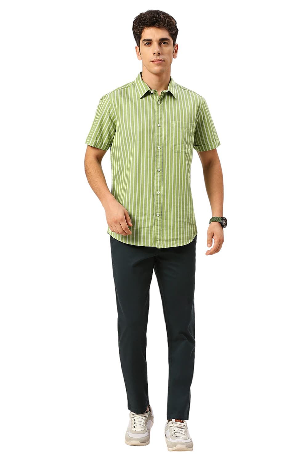 SLIM FIT COTTON TWILL STRIPE HALFSLEEVES SHIRT