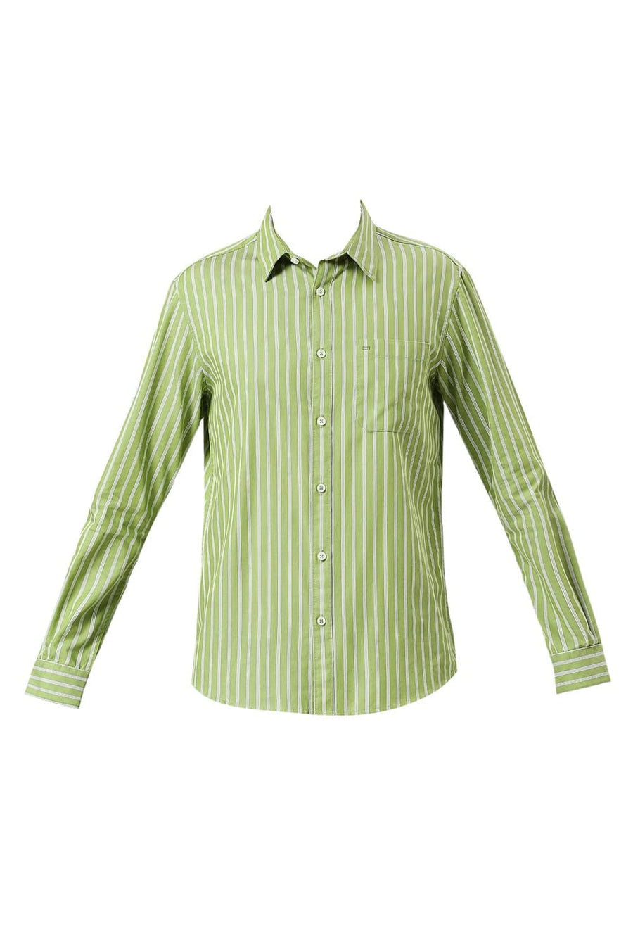 BASICS SLIM FIT SPINACH GREEN COTTON TWILL STRIPE SHIRT