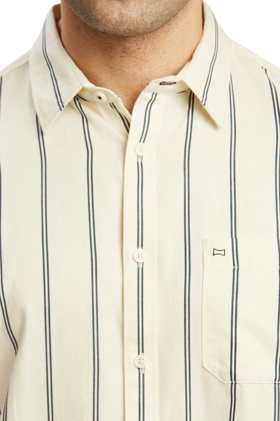 BASICS SLIM FIT CORN YELLOW COTTON TWILL STRIPE SHIRT