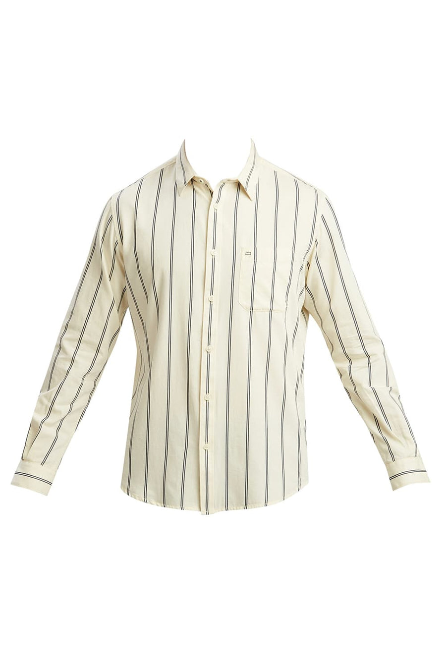 BASICS SLIM FIT CORN YELLOW COTTON TWILL STRIPE SHIRT