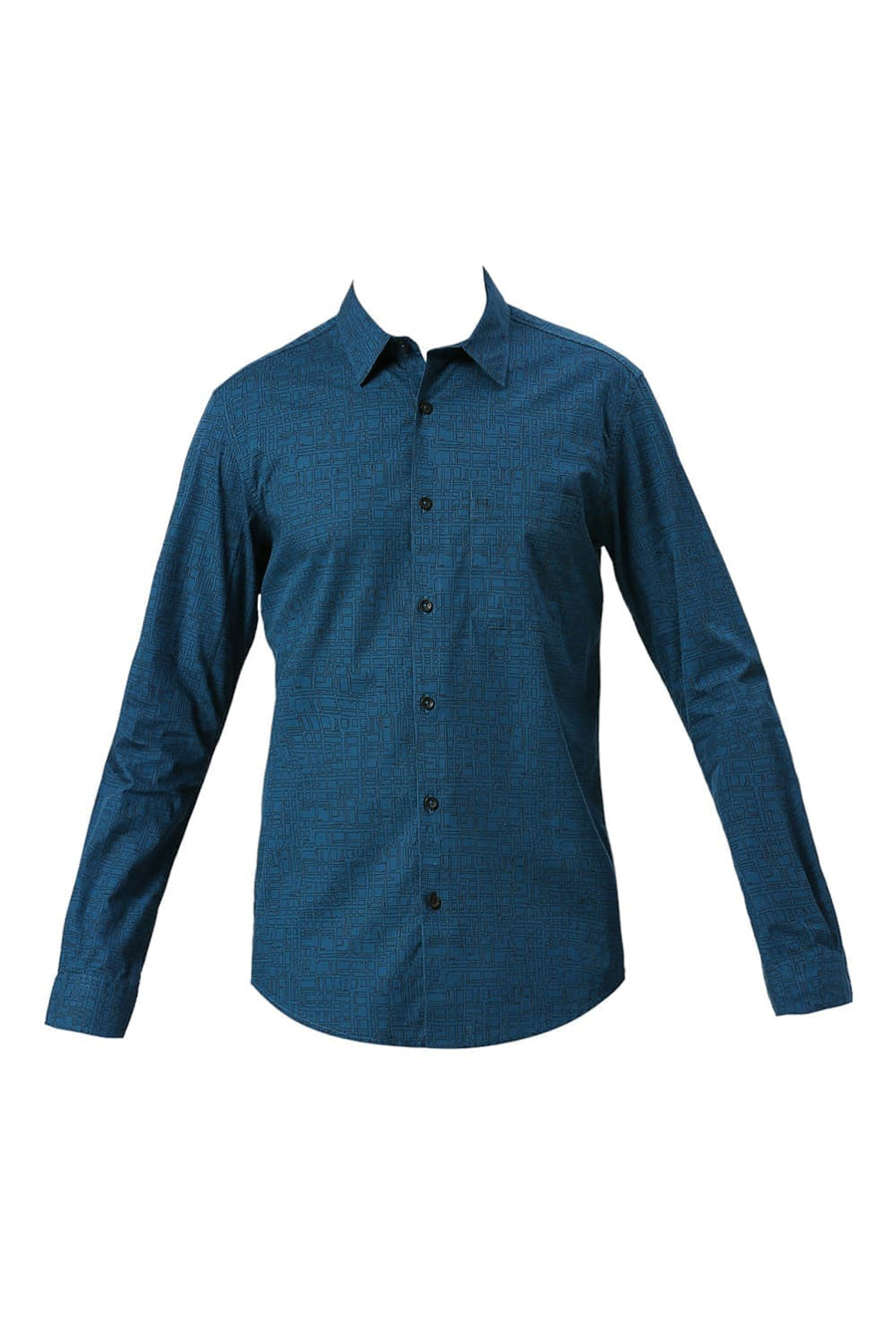 BASICS SLIM FIT CORSAIR TEAL COTTON PRINTED SHIRT