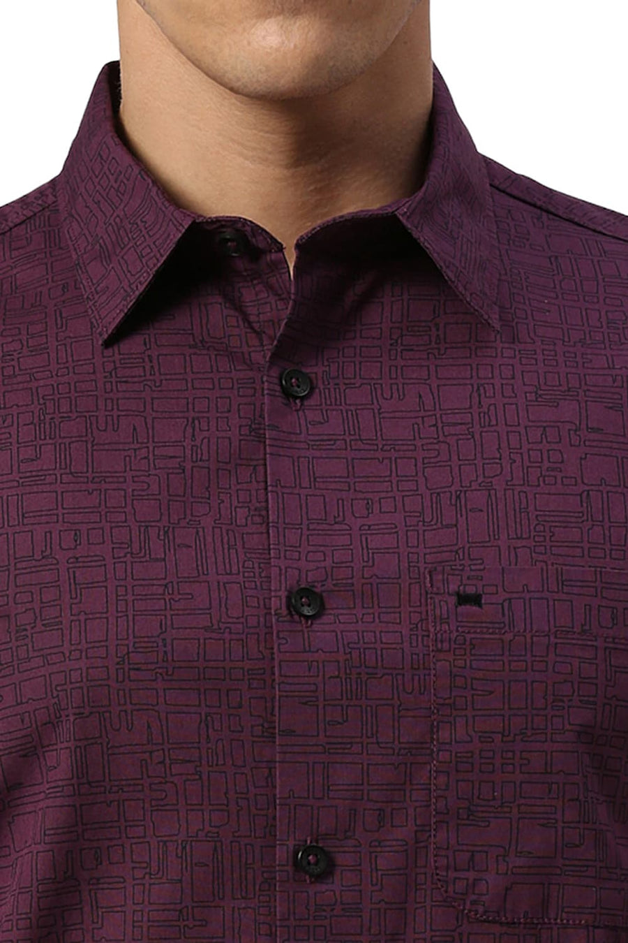 BASICS SLIM FIT PURPLE PLUM COTTON PRINTED HALFSLEEVES SHIRT