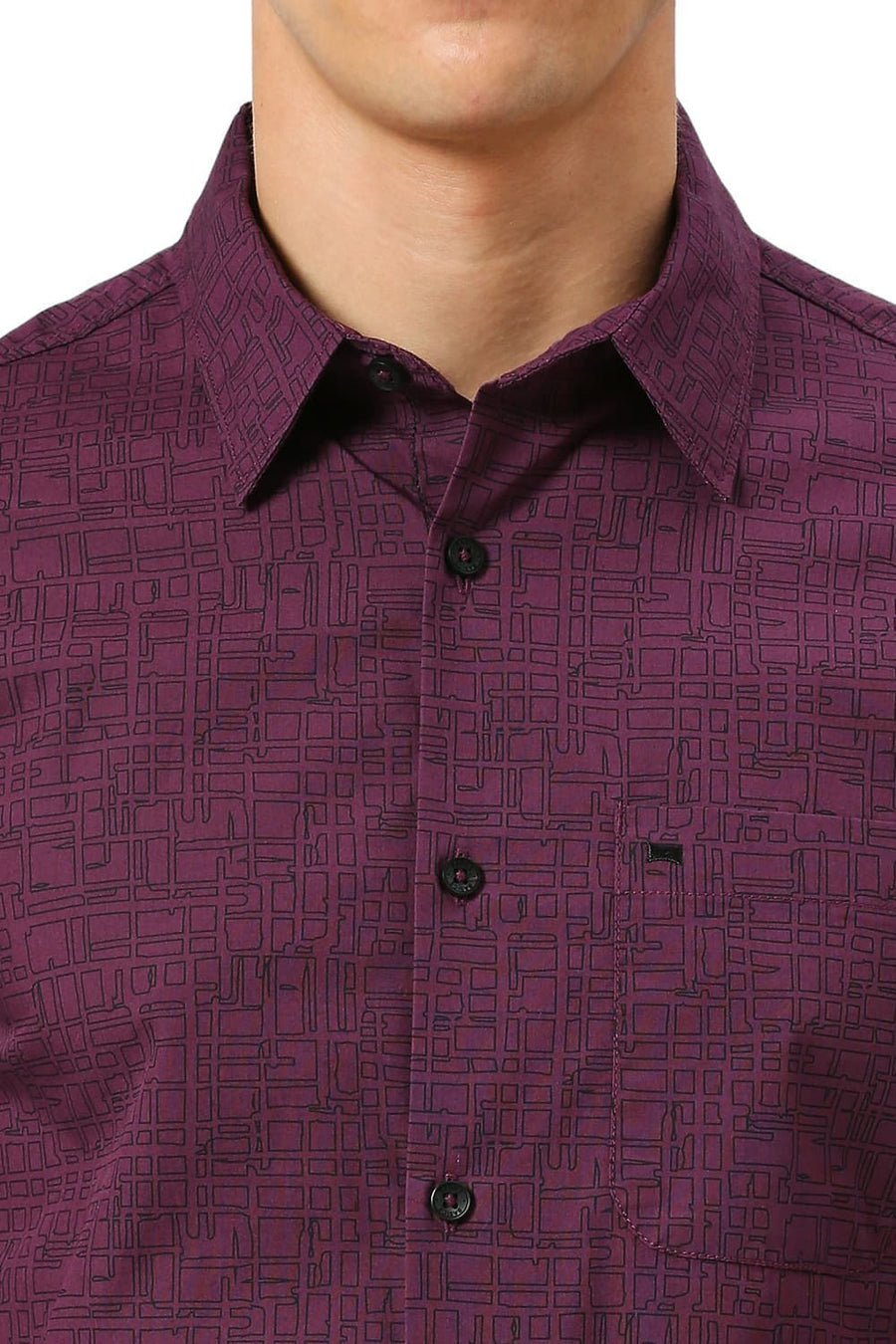 BASICS SLIM FIT PURPLE PLUM COTTON PRINTED SHIRT