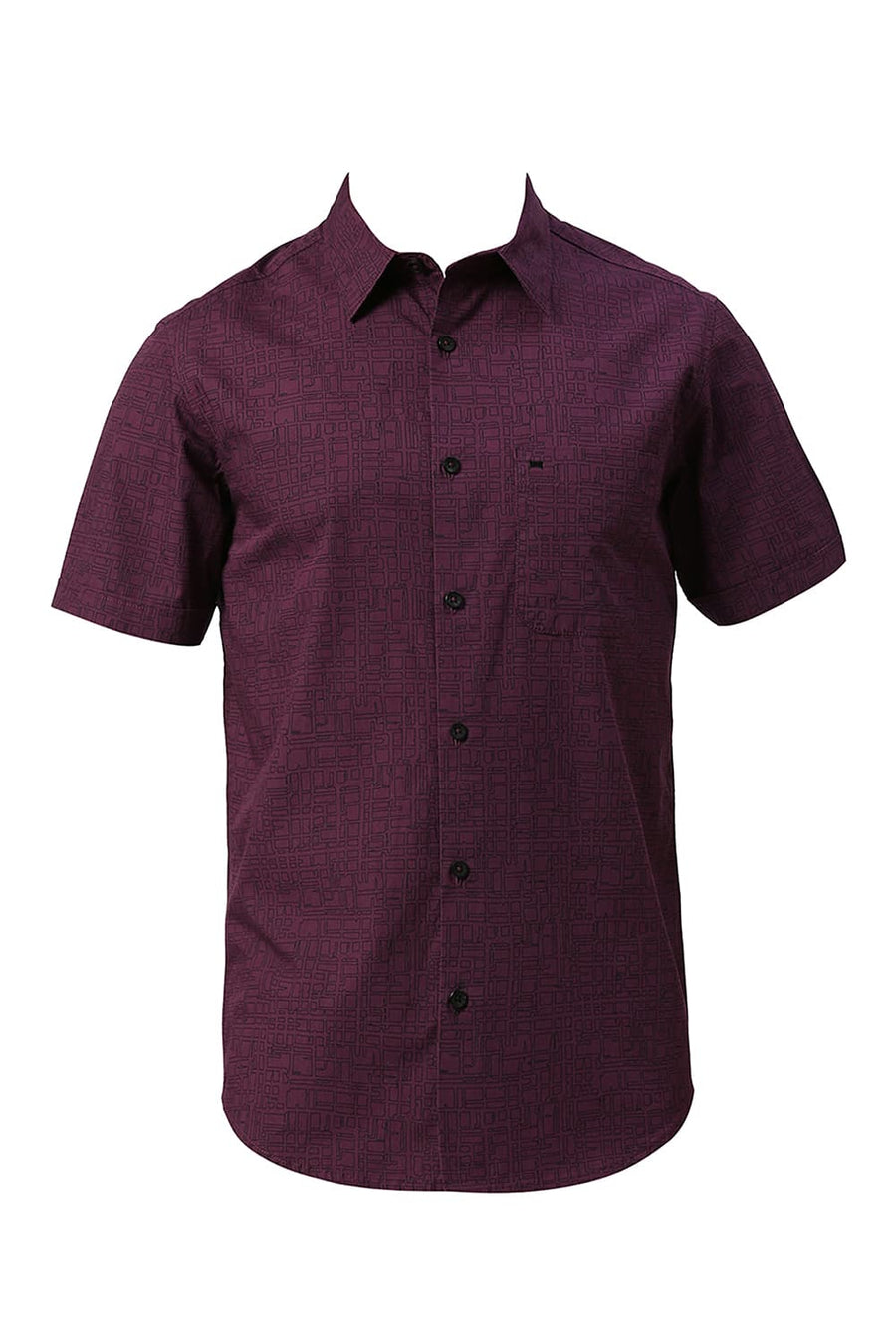 BASICS SLIM FIT PURPLE PLUM COTTON PRINTED HALFSLEEVES SHIRT