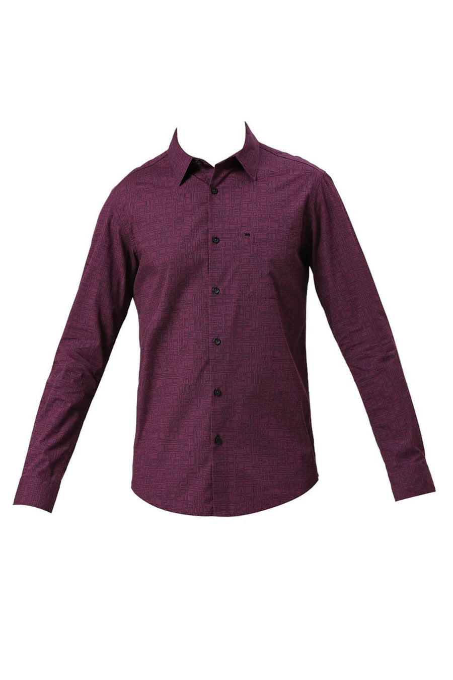 BASICS SLIM FIT PURPLE PLUM COTTON PRINTED SHIRT