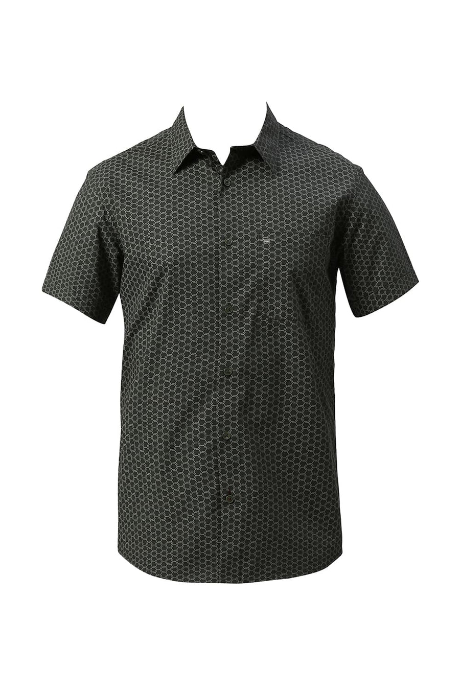 BASICS SLIM FIT JUNGLE GREEN COTTON PRINTED HALFSLEEVES SHIRT