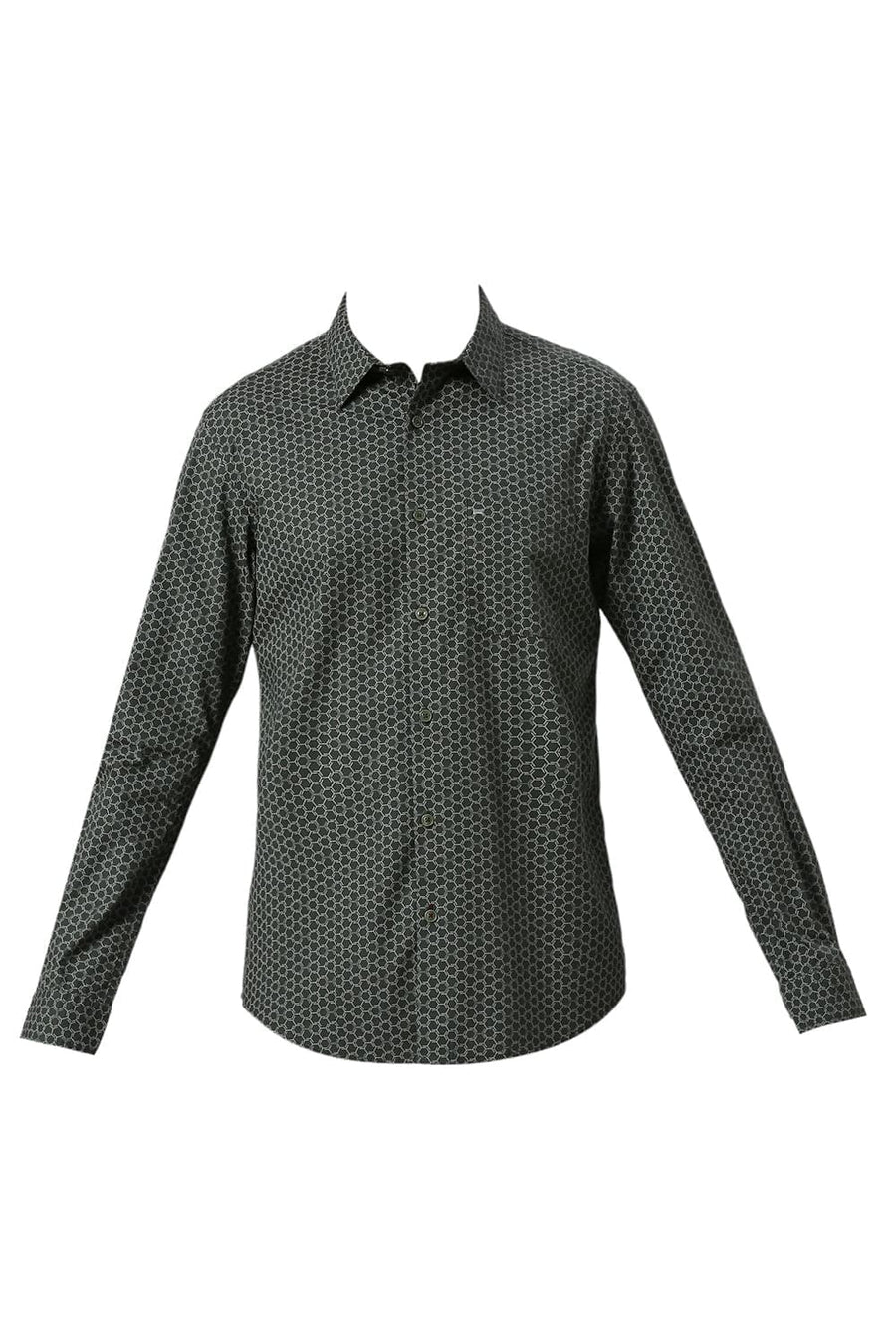 BASICS SLIM FIT JUNGLE GREEN COTTON PRINTED SHIRT