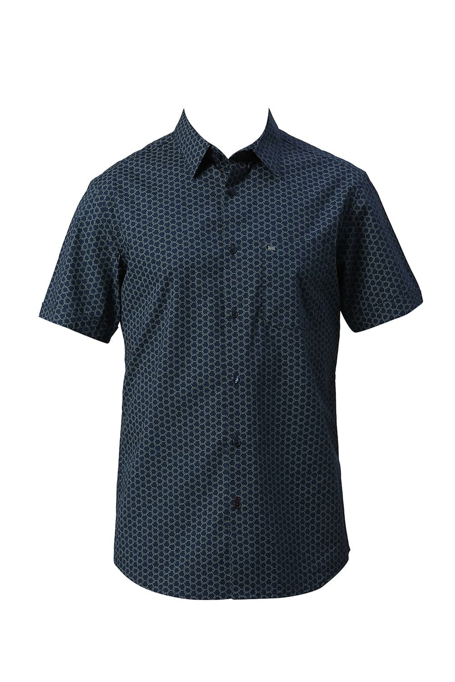 BASICS SLIM FIT ENSIGN NAVY COTTON PRINTED HALFSLEEVES SHIRT
