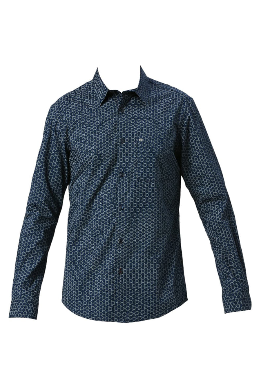 BASICS SLIM FIT ENSIGN NAVY COTTON PRINTED SHIRT