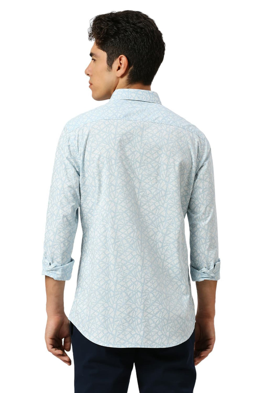BASICS SLIM FIT SKYRIDE BLUE COTTON PRINTED SHIRT