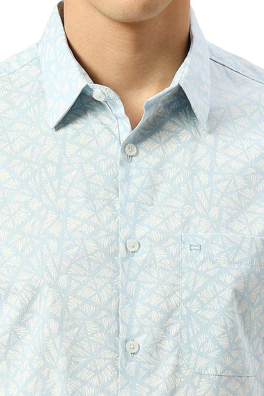 BASICS SLIM FIT SKYRIDE BLUE COTTON PRINTED HALFSLEEVES SHIRT