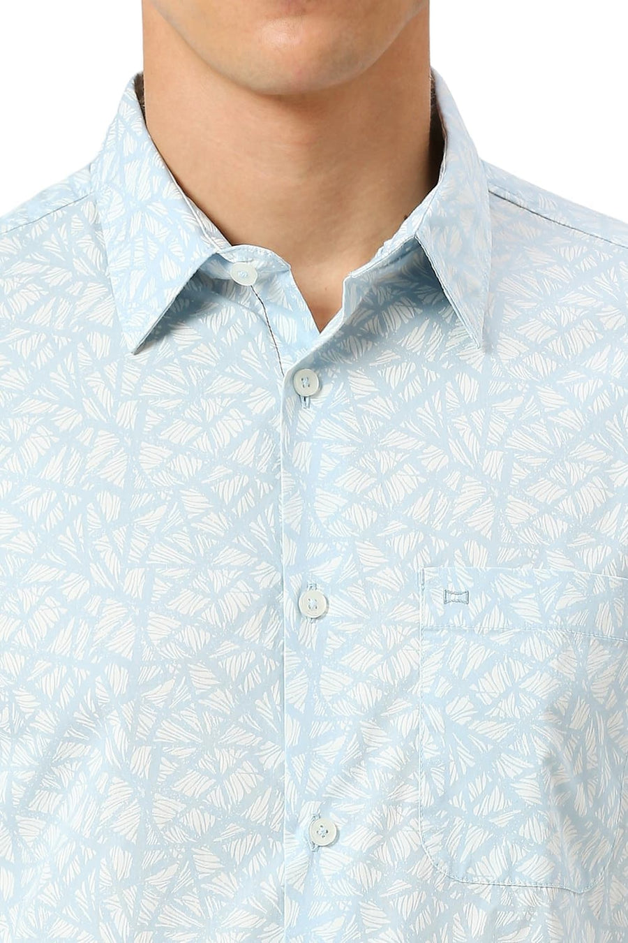 BASICS SLIM FIT SKYRIDE BLUE COTTON PRINTED SHIRT