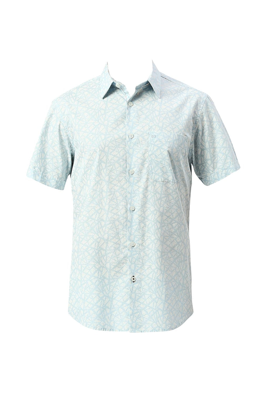 BASICS SLIM FIT SKYRIDE BLUE COTTON PRINTED HALFSLEEVES SHIRT