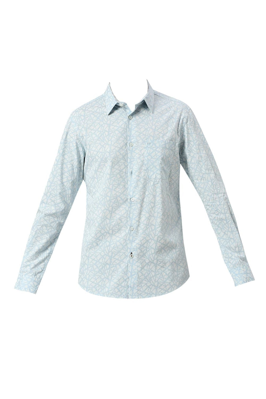 BASICS SLIM FIT SKYRIDE BLUE COTTON PRINTED SHIRT