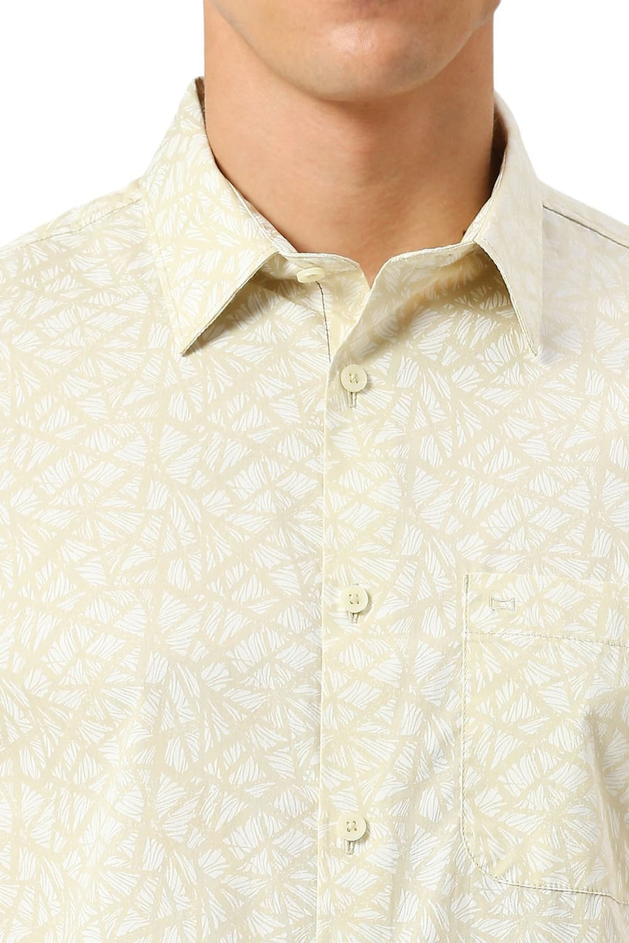 BASICS SLIM FIT WOOD YELLOW COTTON PRINTED SHIRT