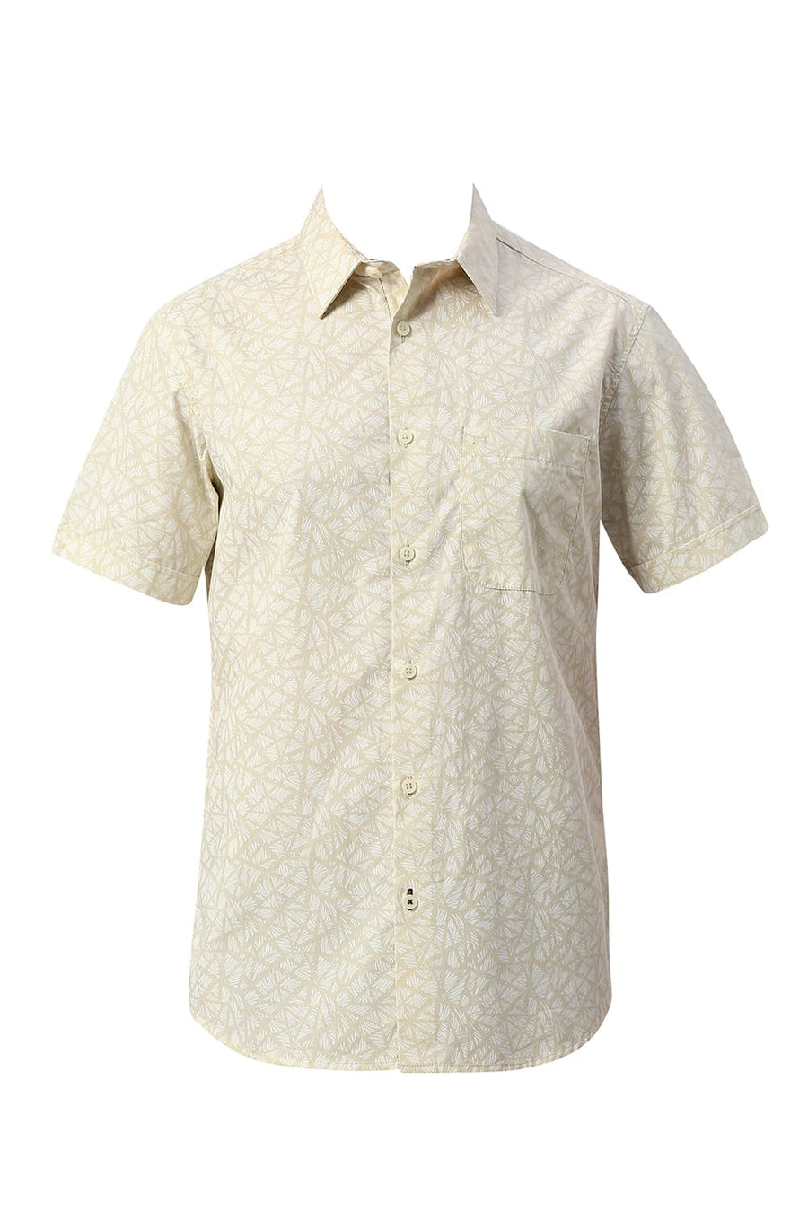BASICS SLIM FIT WOOD YELLOW COTTON PRINTED HALFSLEEVES SHIRT