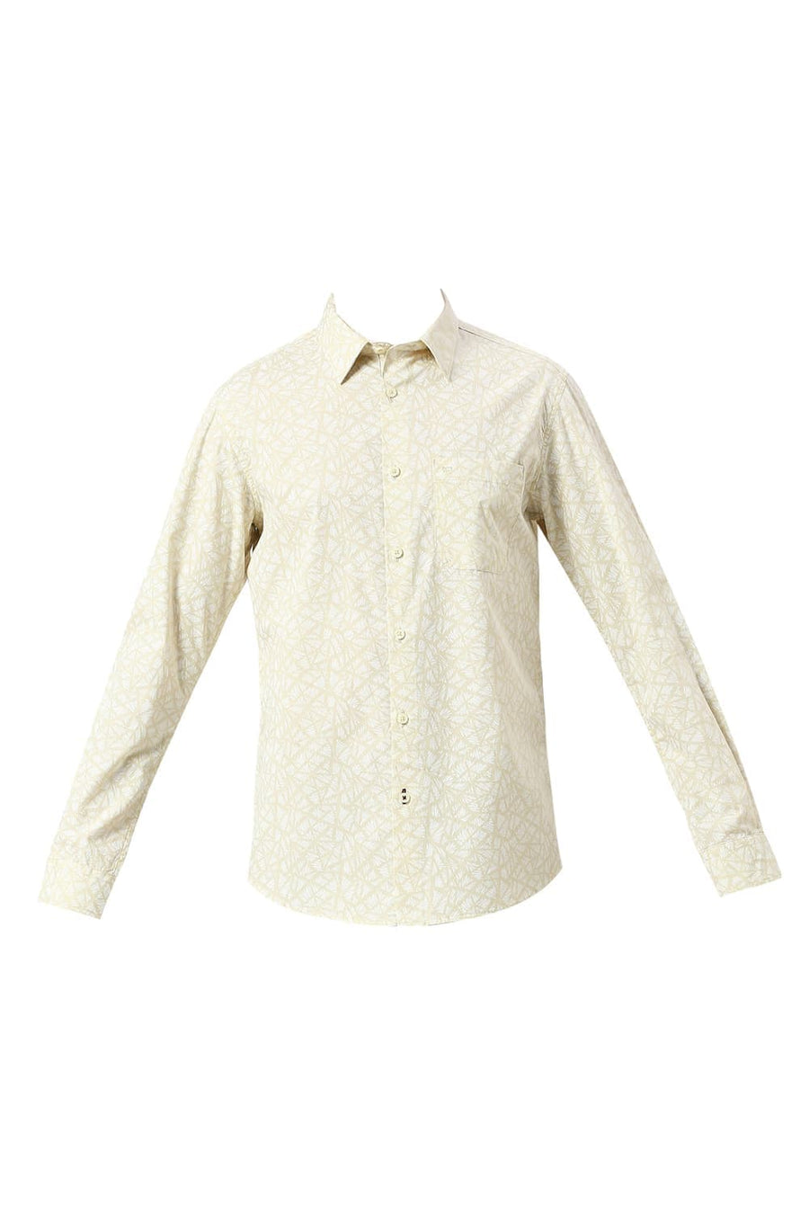 BASICS SLIM FIT WOOD YELLOW COTTON PRINTED SHIRT