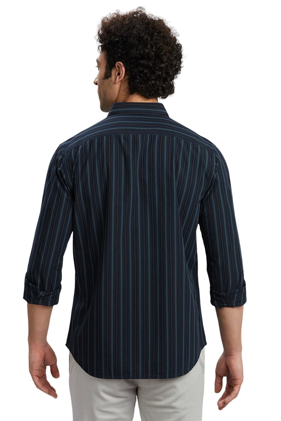 BASICS SLIM FIT INSIGNIA BLUE COTTON STRIPE SHIRT