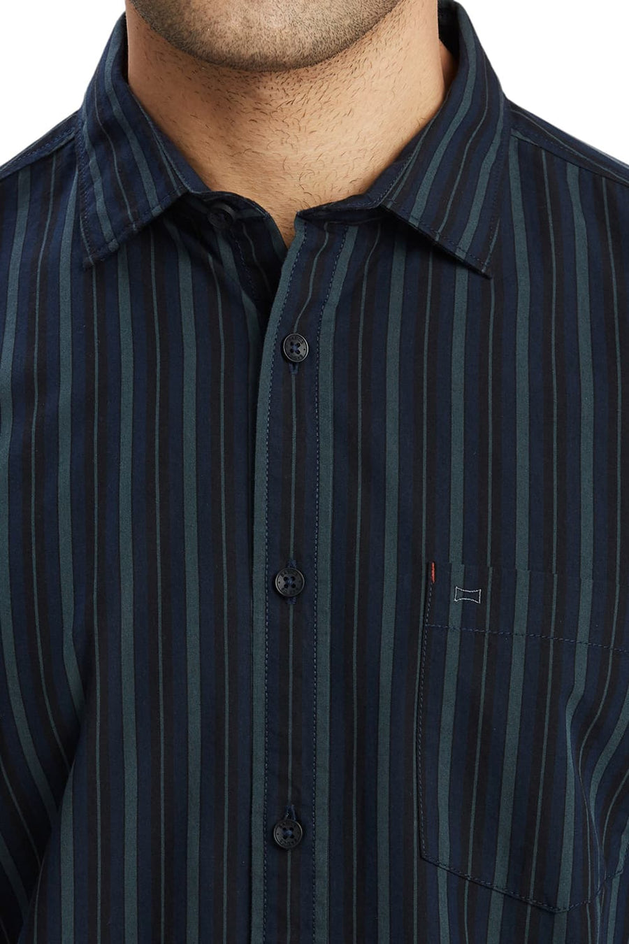 BASICS SLIM FIT INSIGNIA BLUE COTTON STRIPE SHIRT