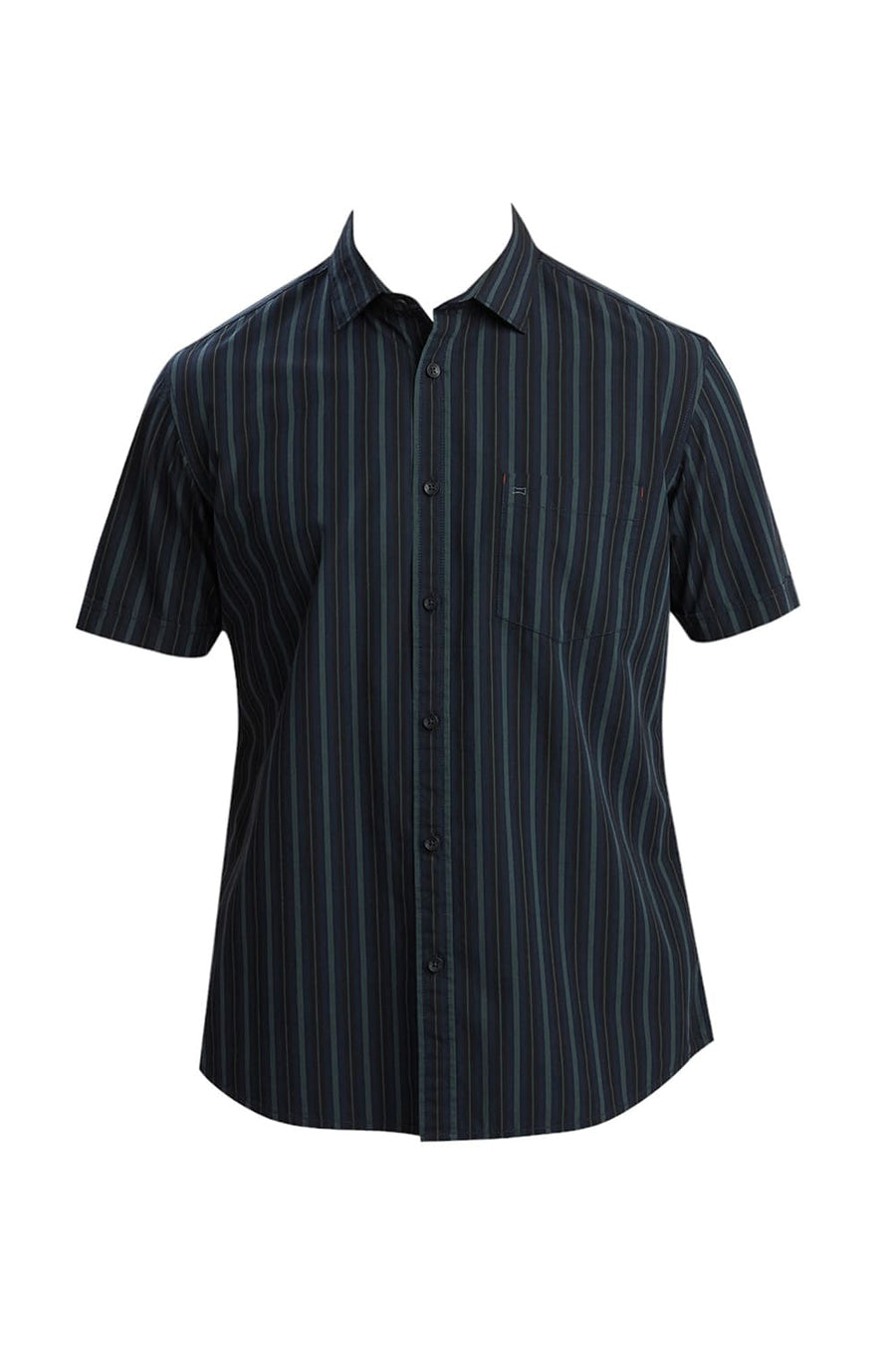 BASICS SLIM FIT INSIGNIA BLUE COTTON STRIPE HALFSLEEVES SHIRT
