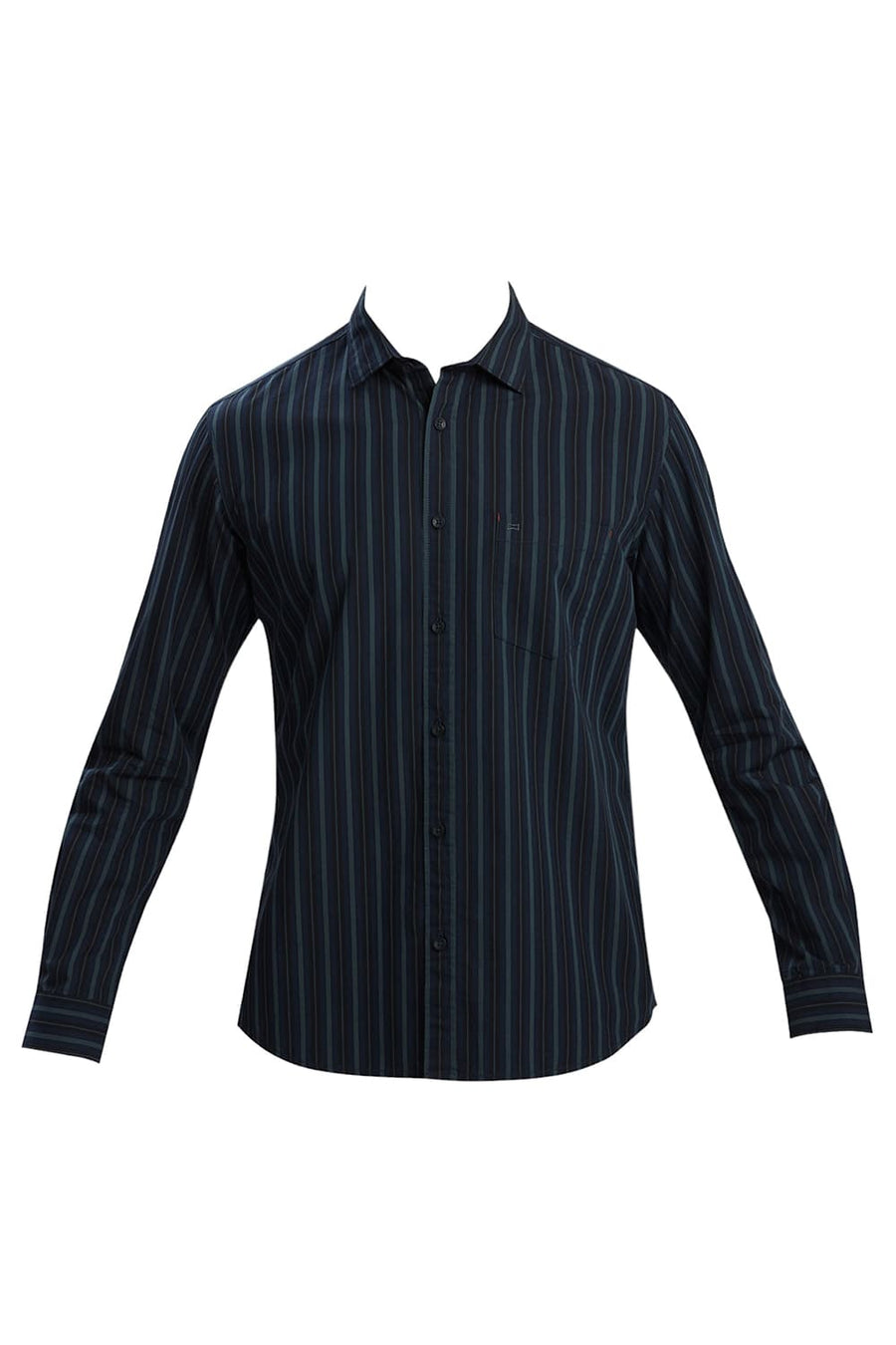 BASICS SLIM FIT INSIGNIA BLUE COTTON STRIPE SHIRT