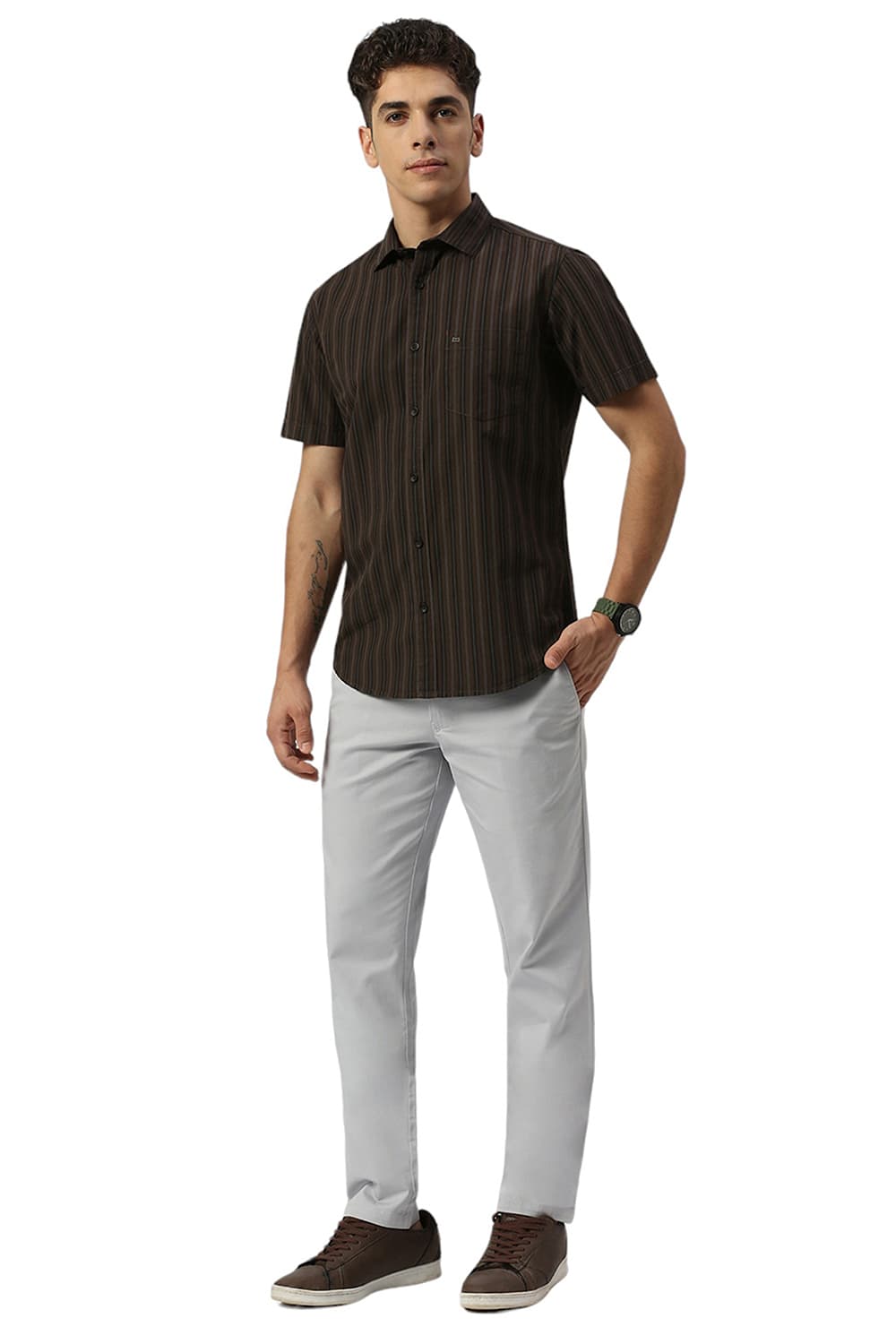 SLIM FIT COTTON STRIPE HALFSLEEVES SHIRT