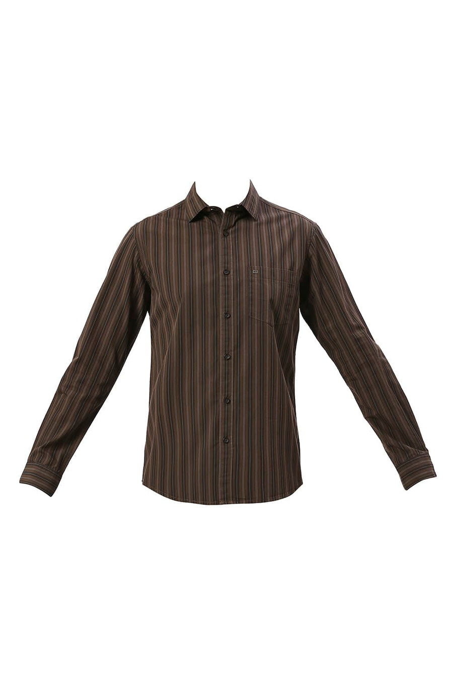 BASICS SLIM FIT COFFEE BROWN COTTON STRIPE SHIRT