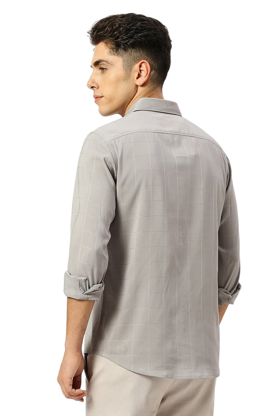 BASICS SLIM FIT DRIZZLE GREY TENCEL POLY LYCRA SHIRT