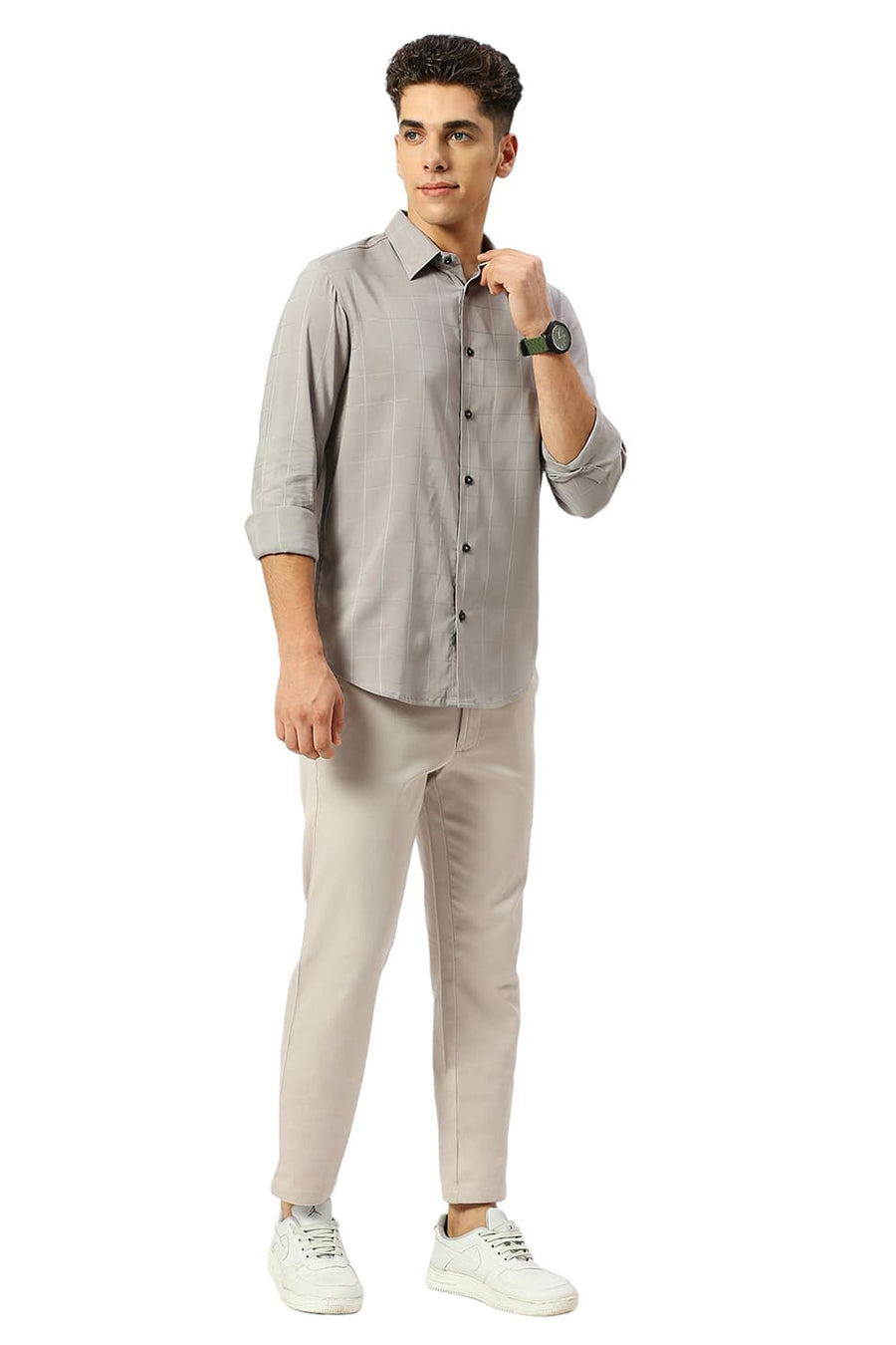 BASICS SLIM FIT DRIZZLE GREY TENCEL POLY LYCRA SHIRT